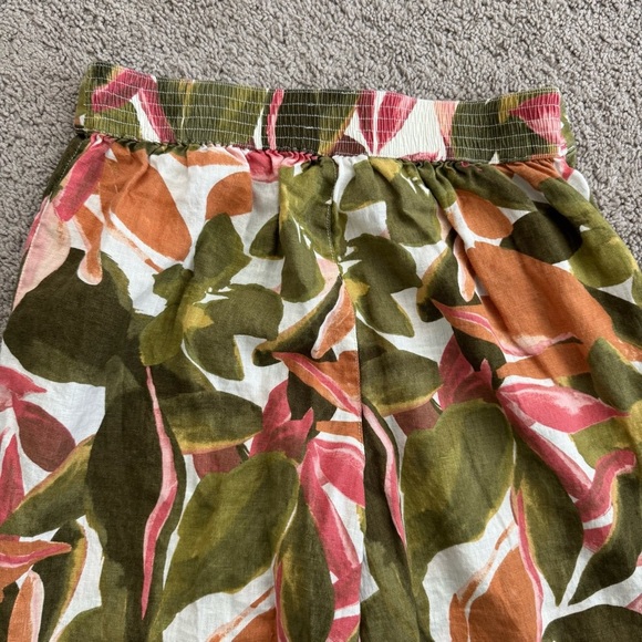 Tahari 100% Linen Pants Sz M Tropical Abstract Pull On Elastic Waist High Rise - Picture 6 of 8